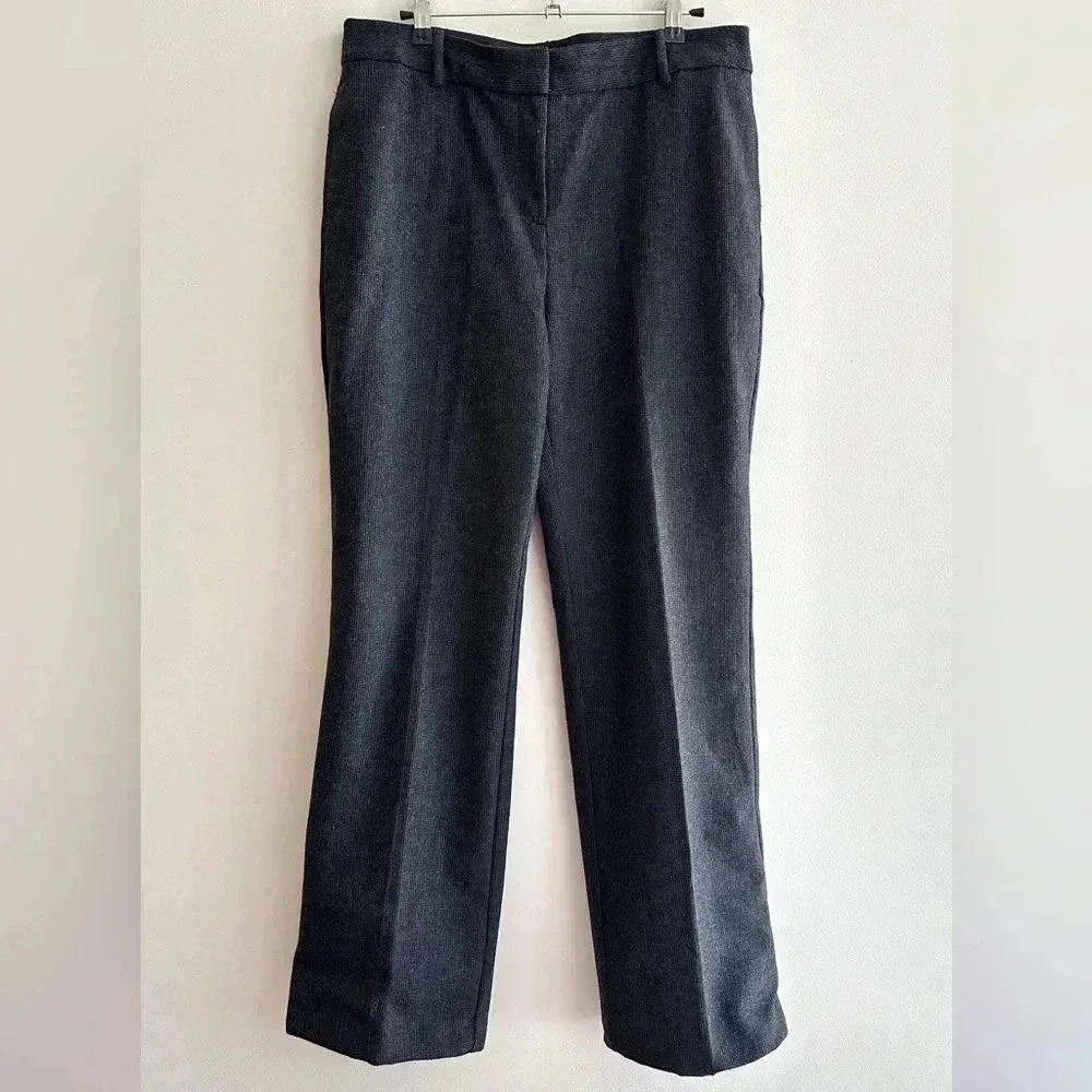 Charter Club Classic Fit Grey Checked Wool Blend Trousers, Size 10